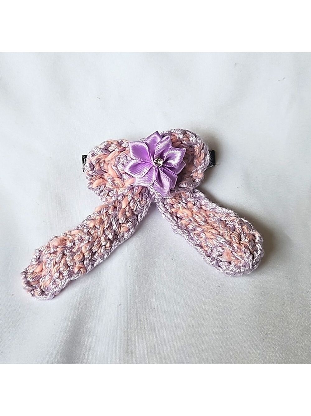 Hand Crafted Purple Crochet Bow Hair Clip Accessory 2.5" black alligator clip - Picture 4 of 17